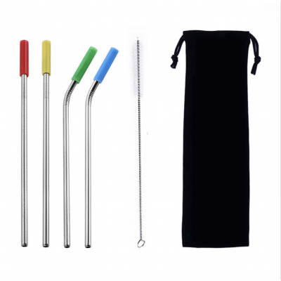 304 Stainless Steel Wholesale Reusable Cleaning Brush  Metal Straw with Silicone Tips